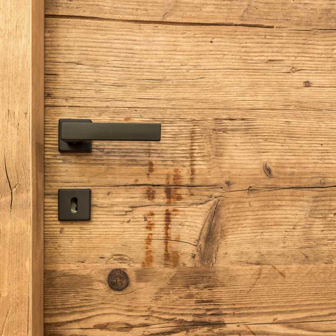 Porta in legno con dettagli unici e caratteristici del legno di recupero